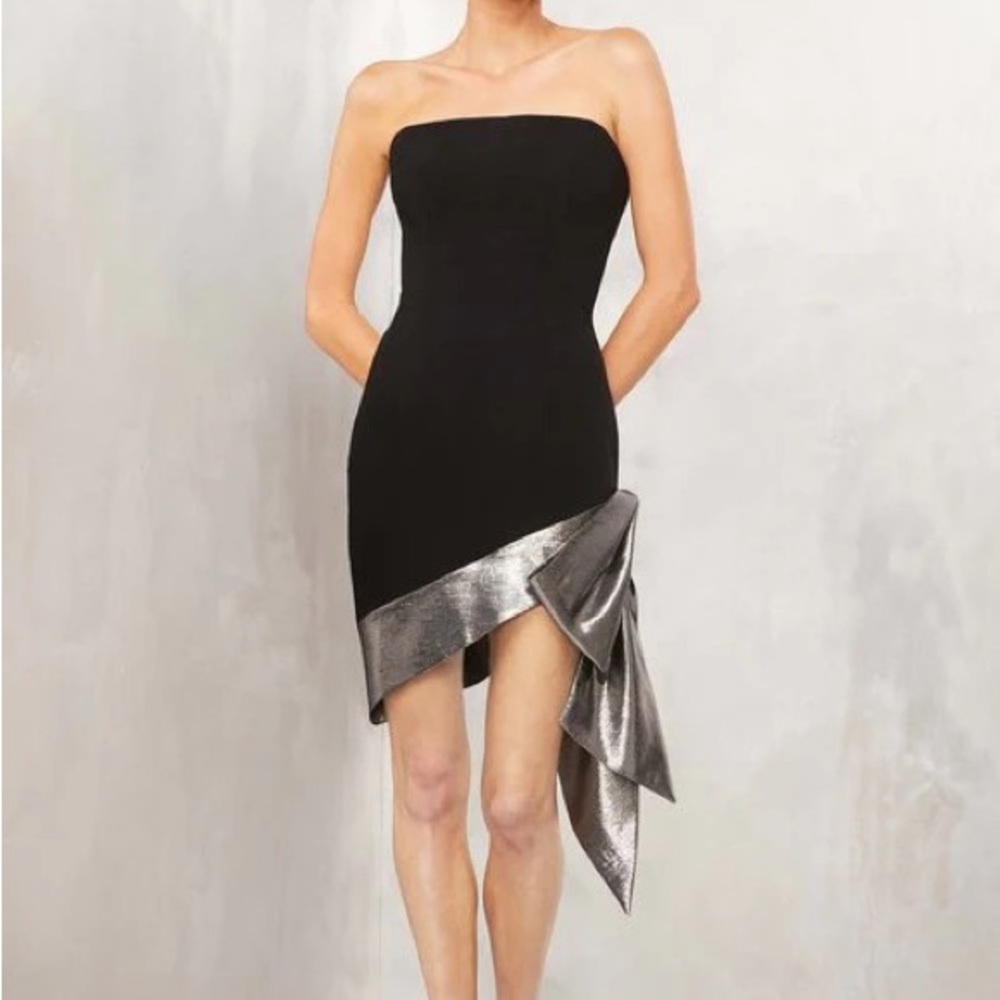 LUCIAN MATIAS Angle Hemline Metallic Bow Dress (Black/Silver)